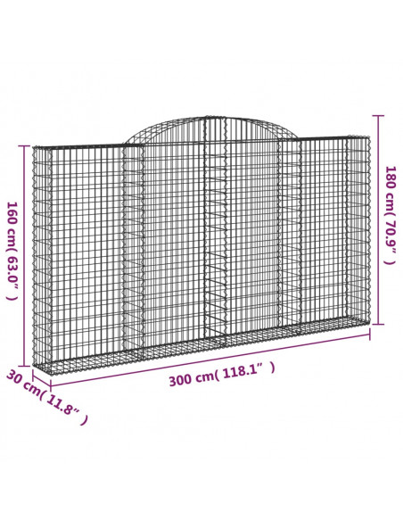 Cesti Gabbioni ad Arco 8 pz 300x30x160/180 cm Ferro Zincato