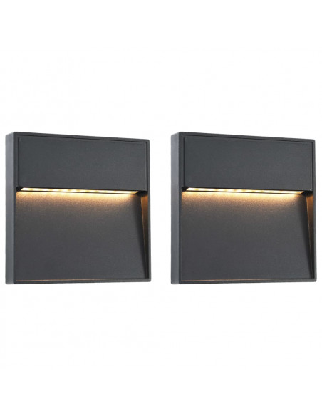 Lampade da Parete da Esterno a LED 2 pz 3 W Nere Quadrate