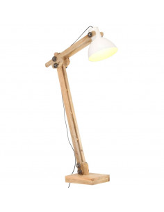 Lampada da Pavimento Bianca in Legno Massello di Mango E27