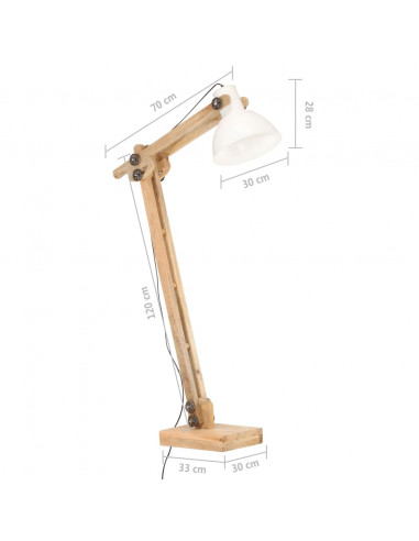 Lampada da Pavimento Bianca in Legno Massello di Mango E27