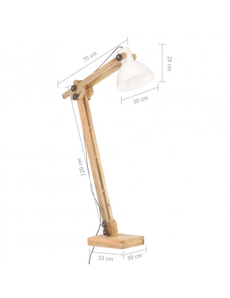 Lampada da Pavimento Bianca in Legno Massello di Mango E27
