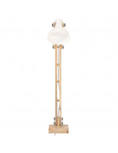 Lampada da Pavimento Bianca in Legno Massello di Mango E27 2