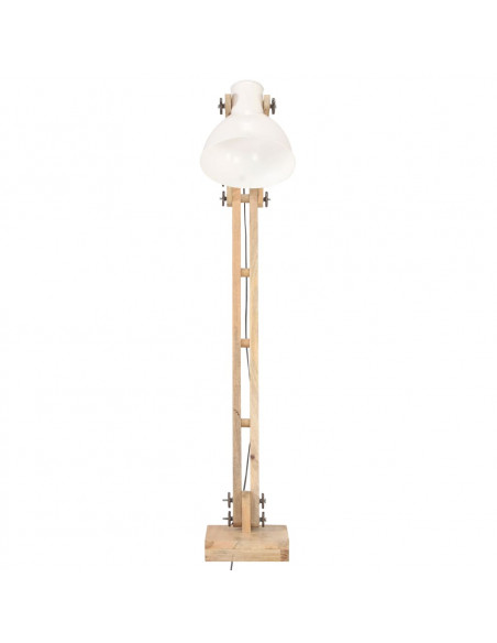 Lampada da Pavimento Bianca in Legno Massello di Mango E27