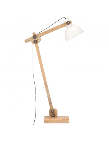 Lampada da Pavimento Bianca in Legno Massello di Mango E27
