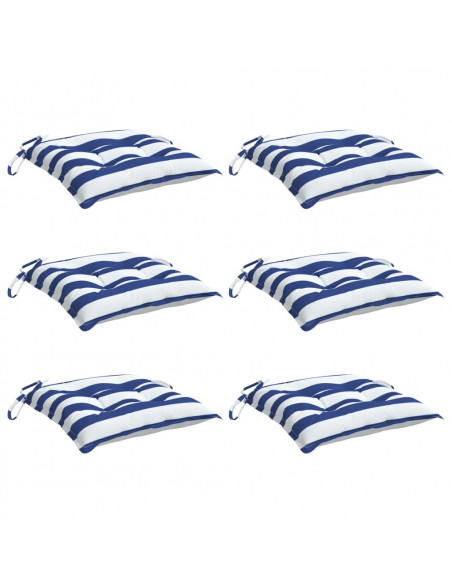 Cuscini per Sedia 6 pz Strisce Bianche e Blu 40x40x7 cm Tessuto