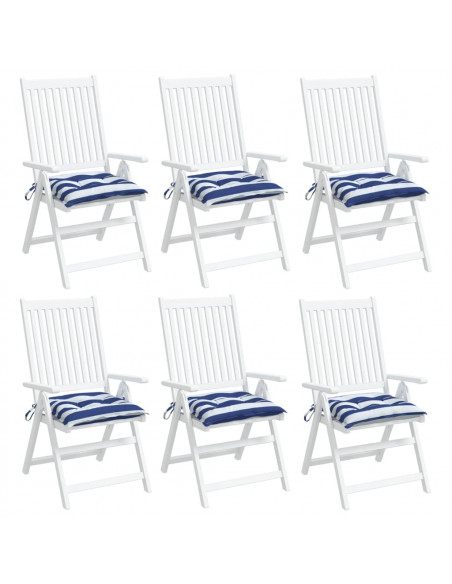 Cuscini per Sedia 6 pz Strisce Bianche e Blu 40x40x7 cm Tessuto