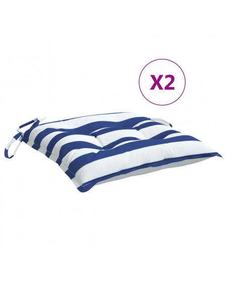 Cuscini per Sedia 2pz Strisce Bianche e Blu 40x40x7 cm Tessuto