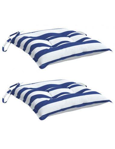Cuscini per Sedia 2pz Strisce Bianche e Blu 40x40x7 cm Tessuto