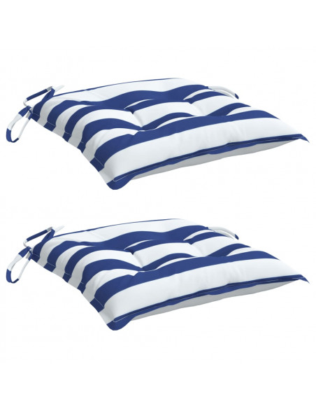 Cuscini per Sedia 2pz Strisce Bianche e Blu 40x40x7 cm Tessuto