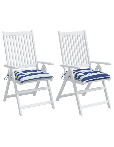 Cuscini per Sedia 2pz Strisce Bianche e Blu 40x40x7 cm Tessuto