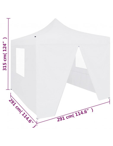 Gazebo Professionale Pieghevole 4 Pareti 3x3 m Acciaio Bianco