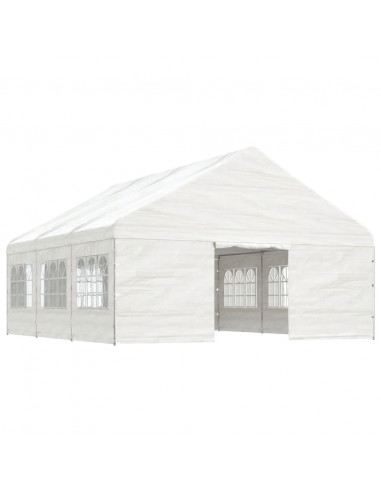 Gazebo con Tetto Bianco 6,69x5,88x3,75 m in Polietilene