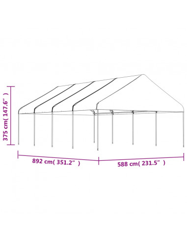 Gazebo con Tetto Bianco 8,92x5,88x3,75 m in Polietilene