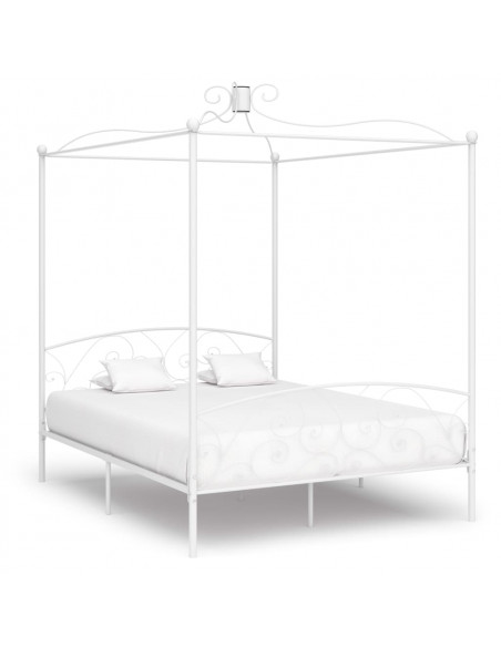 Letto a Baldacchino Bianco in Metallo 160x200 cm