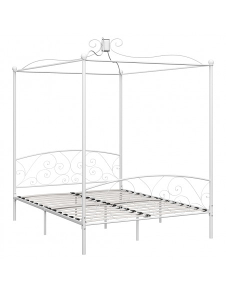 Letto a Baldacchino Bianco in Metallo 160x200 cm