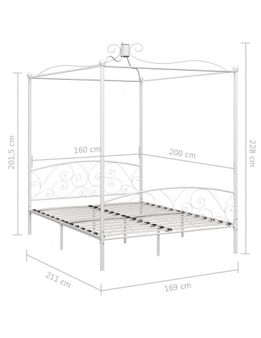Letto a Baldacchino Bianco in Metallo 160x200 cm