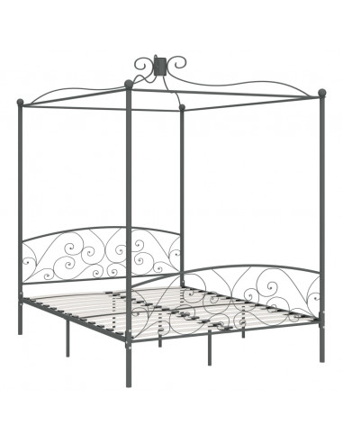 Letto a Baldacchino Grigio in Metallo 160x200 cm