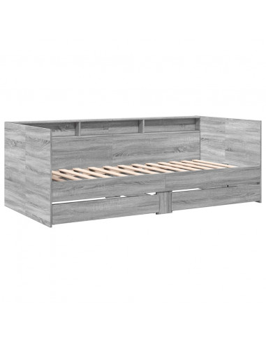 Divano Letto con Cassetti Grigio Sonoma 90x190 cm Multistrato