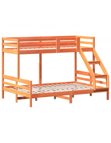 Letto a Castello 90x200/140x200 cm Marrone Cera Massello Pino