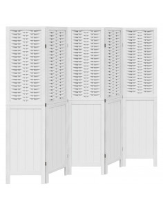 Divisorio Ambienti 5Pannelli Bianco Legno Massello di Paulownia