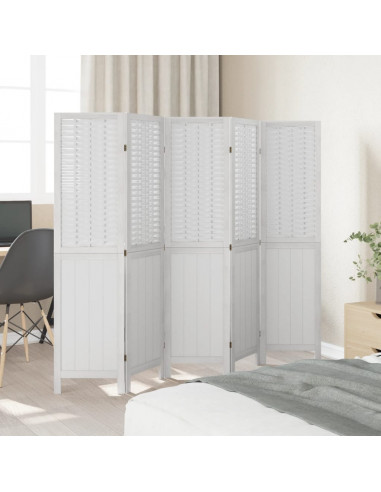 Divisorio Ambienti 5Pannelli Bianco Legno Massello di Paulownia