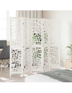 Divisorio Ambienti 5Pannelli Bianco Legno Massello di Paulownia 2