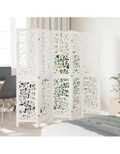 Divisorio Ambienti 5Pannelli Bianco Legno Massello di Paulownia