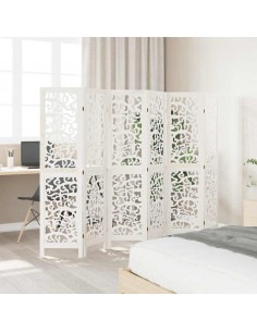 Divisorio Ambienti 6Pannelli Bianco Legno Massello di Paulownia 2