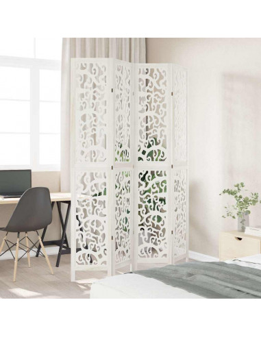 Divisorio Ambienti 4Pannelli Bianco Legno Massello di Paulownia