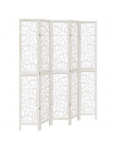 Divisorio Ambienti 5Pannelli Bianco Legno Massello di Paulownia