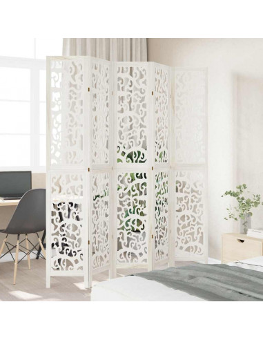 Divisorio Ambienti 5Pannelli Bianco Legno Massello di Paulownia