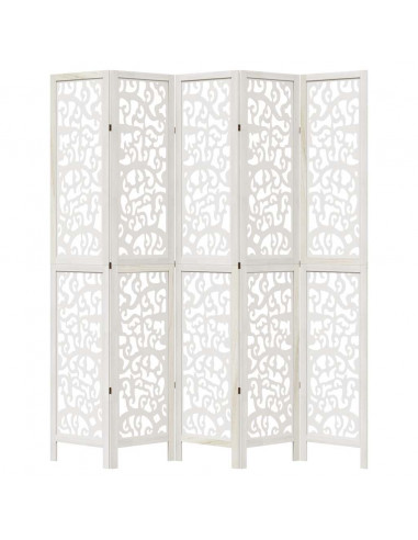 Divisorio Ambienti 5Pannelli Bianco Legno Massello di Paulownia
