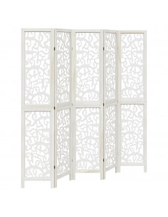 Divisorio Ambienti 5Pannelli Bianco Legno Massello di Paulownia