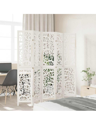 Divisorio Ambienti 5Pannelli Bianco Legno Massello di Paulownia