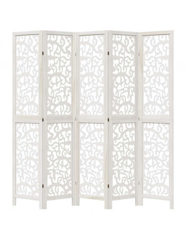 Divisorio Ambienti 5Pannelli Bianco Legno Massello di Paulownia