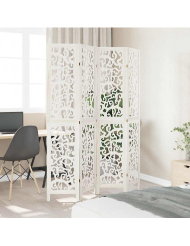 Divisorio Ambienti 4Pannelli Bianco Legno Massello di Paulownia