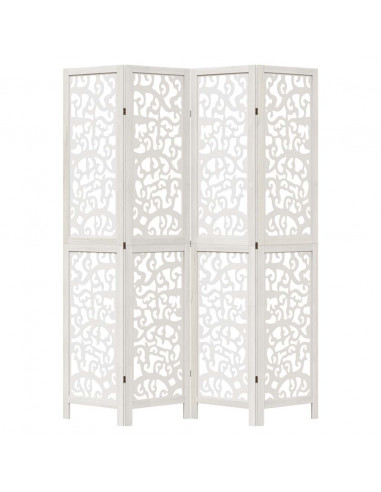 Divisorio Ambienti 4Pannelli Bianco Legno Massello di Paulownia