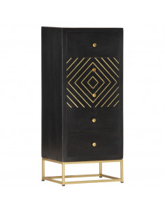 Cassettiera Nero e Oro 45x30x105 cm in Legno Massello di Mango