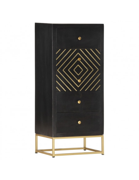 Cassettiera Nero e Oro 45x30x105 cm in Legno Massello di Mango
