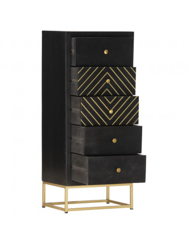 Cassettiera Nero e Oro 45x30x105 cm in Legno Massello di Mango