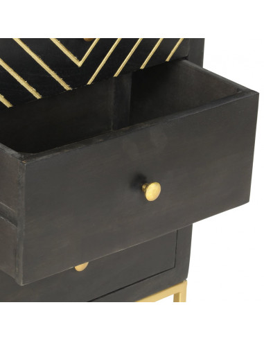 Cassettiera Nero e Oro 45x30x105 cm in Legno Massello di Mango