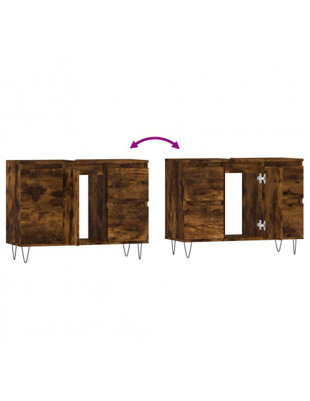 Armadietto Bagno Rovere Fumo 80x33x60 cm in Legno Multistrato