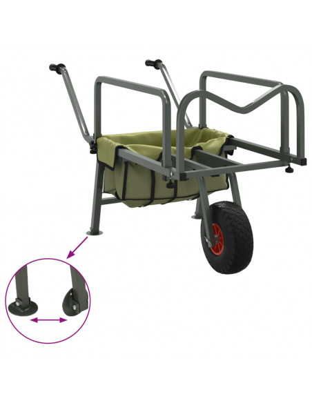 Carrello da Pesca Verde con Ruota Acciaio Verniciato a Polvere
