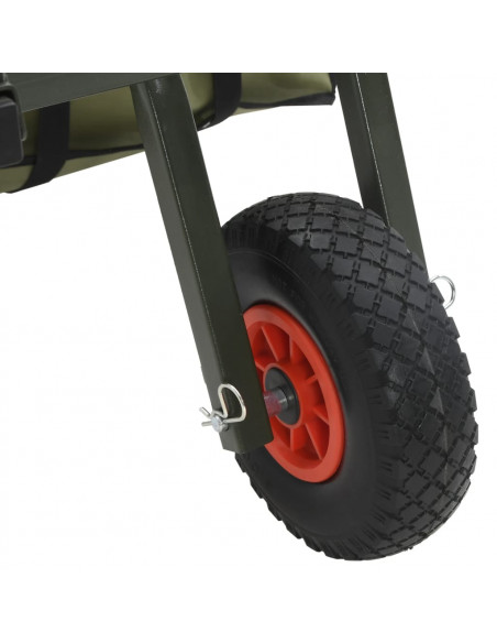 Carrello da Pesca Verde con Ruota Acciaio Verniciato a Polvere