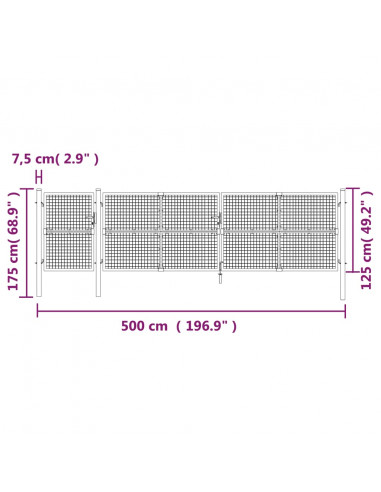 Cancello da Giardino in Rete Argento 500x125 cm in Acciaio Zincato