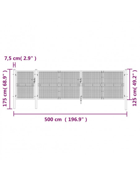 Cancello da Giardino in Rete Argento 500x125 cm in Acciaio Zincato