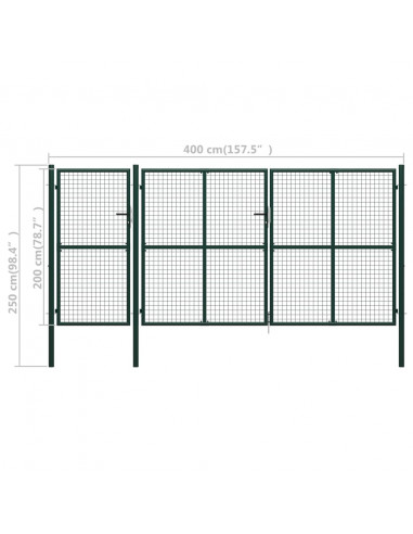 Cancello per Giardino in Acciaio 400x200 cm Verde