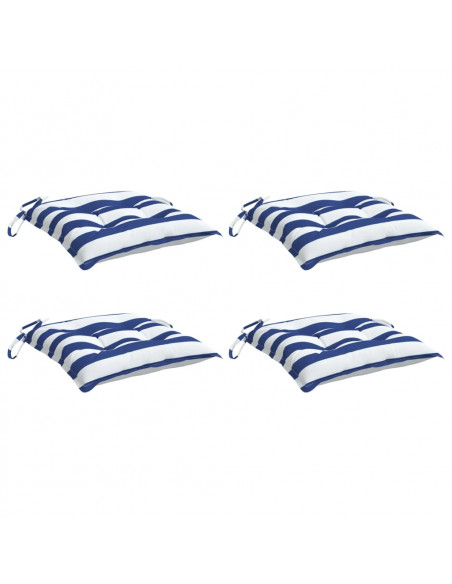 Cuscini per Sedia 4pz Strisce Bianche e Blu 40x40x7 cm Tessuto