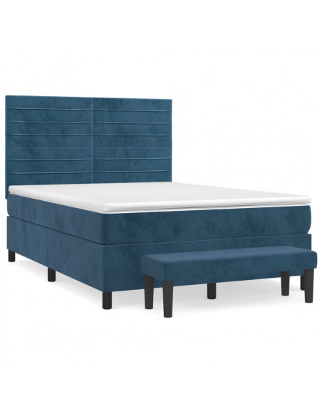 Giroletto a Molle con Materasso Blu Scuro 140x190 cm in Velluto