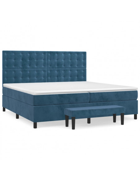 Giroletto a Molle con Materasso Blu Scuro 200x200 cm in Velluto